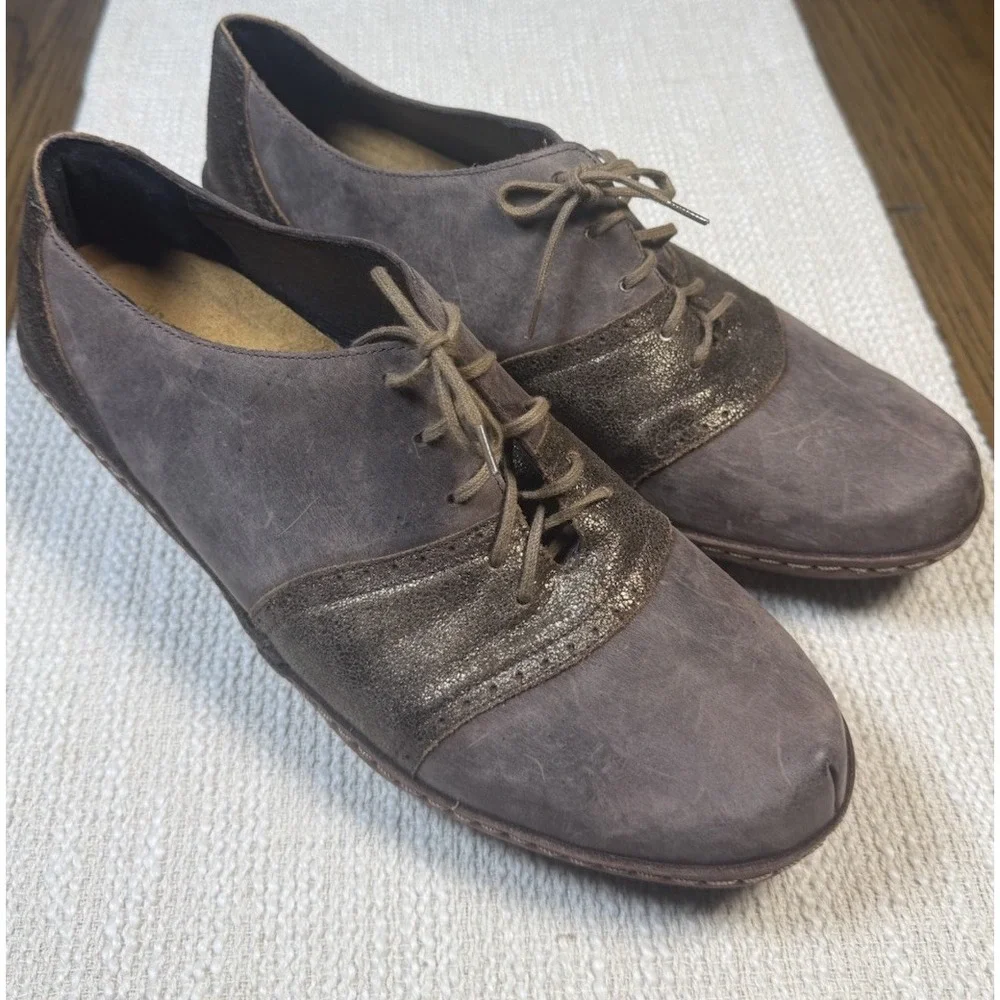 Naot Besalu‎ Women's Gray Metallic Leather Wedge Pump Oxford Shoe EU42/US11-11.5